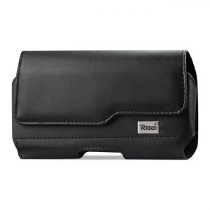 Reiko Horizontal Leather Pouch With Z Lid Pattern With Embossed Logo In Black (5.8X3.2X0.7 Inches)